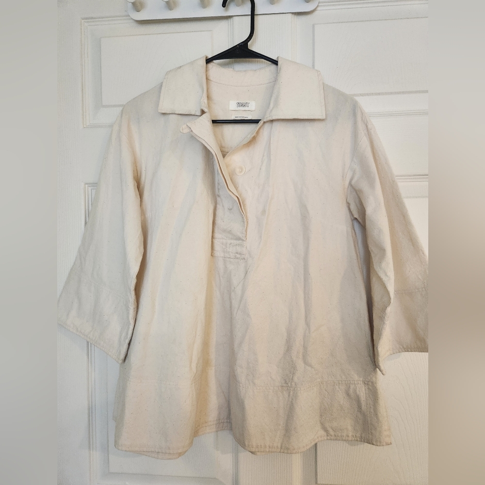 Toast * Half Placket Canvas Smock Top * Parchment/Beige * XS